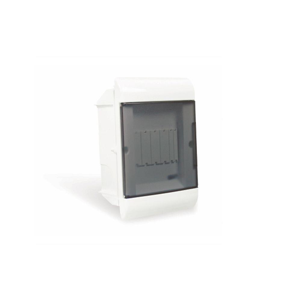 Quadro de embutir para 5 disjuntores DIN branco porta fumê Ouro Box Steck