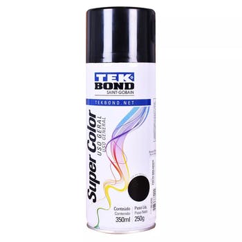 Tinta spray brilhante Super Color preto 350ml Tekbond