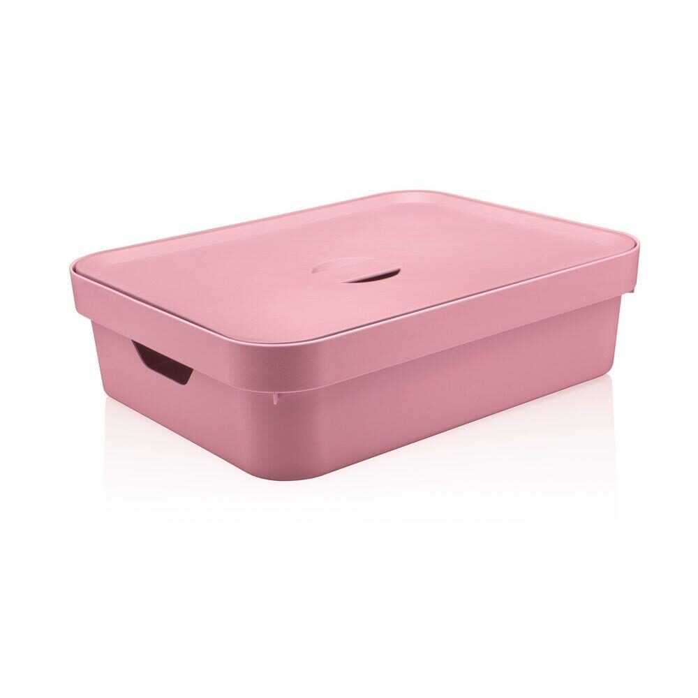 Caixa organizadora Cube 16L grande com tampa baixa rosa quartz OU