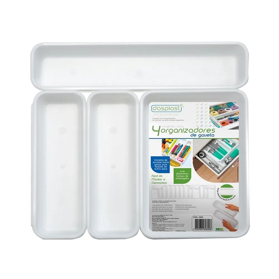 Conjunto Com 3 Organizadores De Gaveta Com Divisória Branco R 1920 Dasplast