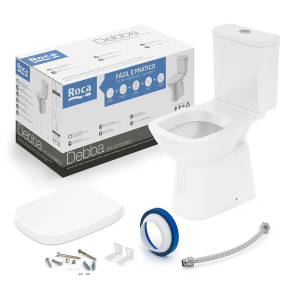Kit Vaso Sanitário com Caixa Acoplada E Assento Branco Duplo Acionamento 3/6l Saída Vertical Debba Roca