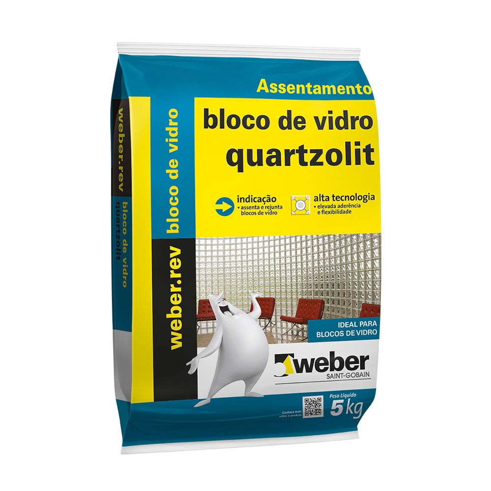 Argamassa para Assentar e Rejuntar Bloco de Vidro 5kg Branco Quartzolit