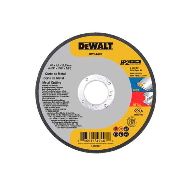 Disco de Corte 4.1/2" X 1,6 X 7/8" Dewalt Dw84402