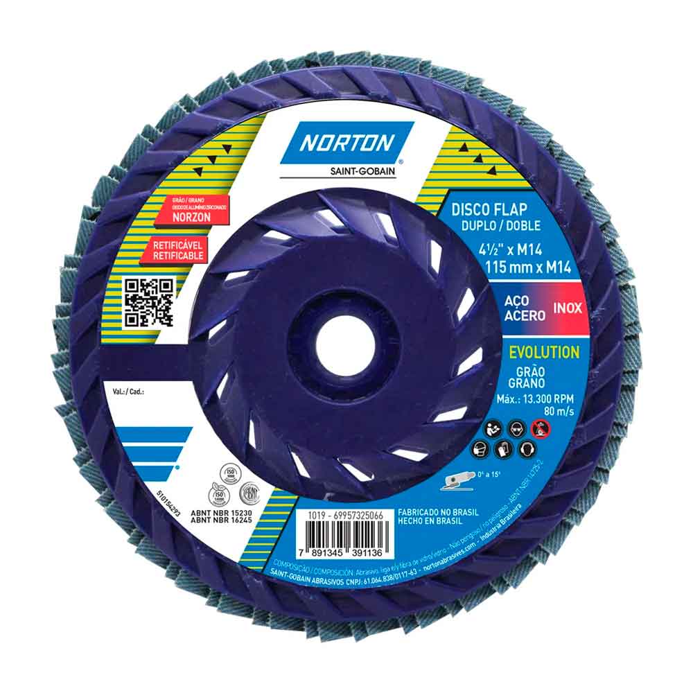 Disco de Lixa Flap-Disc 4.1/2" Norton Evolution Fácil Montagem