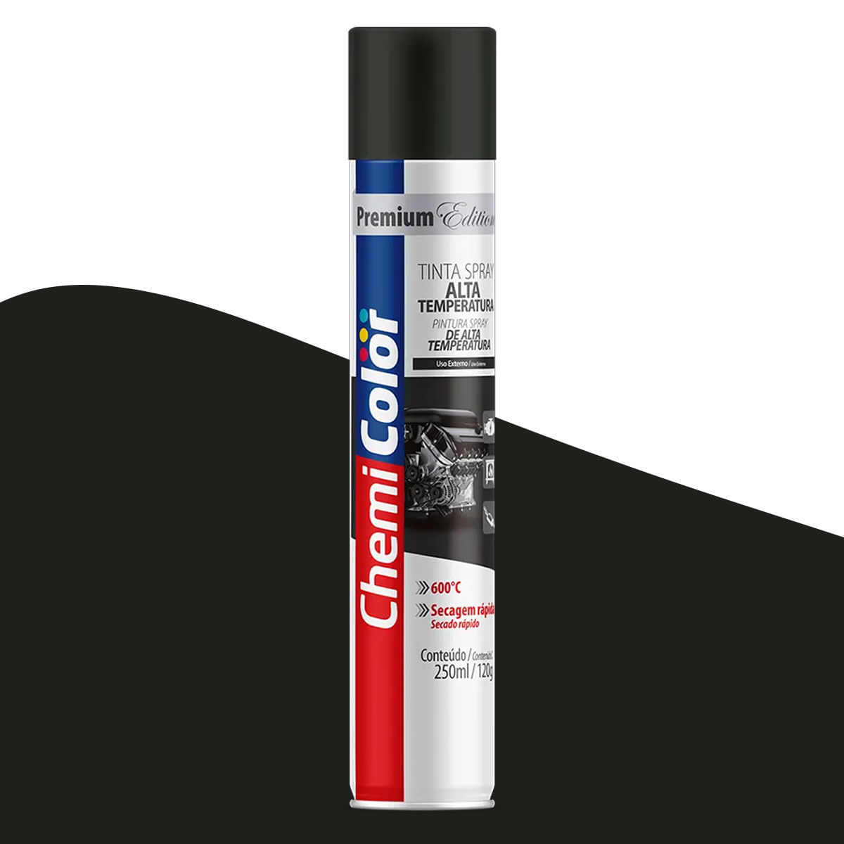 Tinta Spray Alta Temperatura 600°C Chemicolor Preto Fosco 250ml